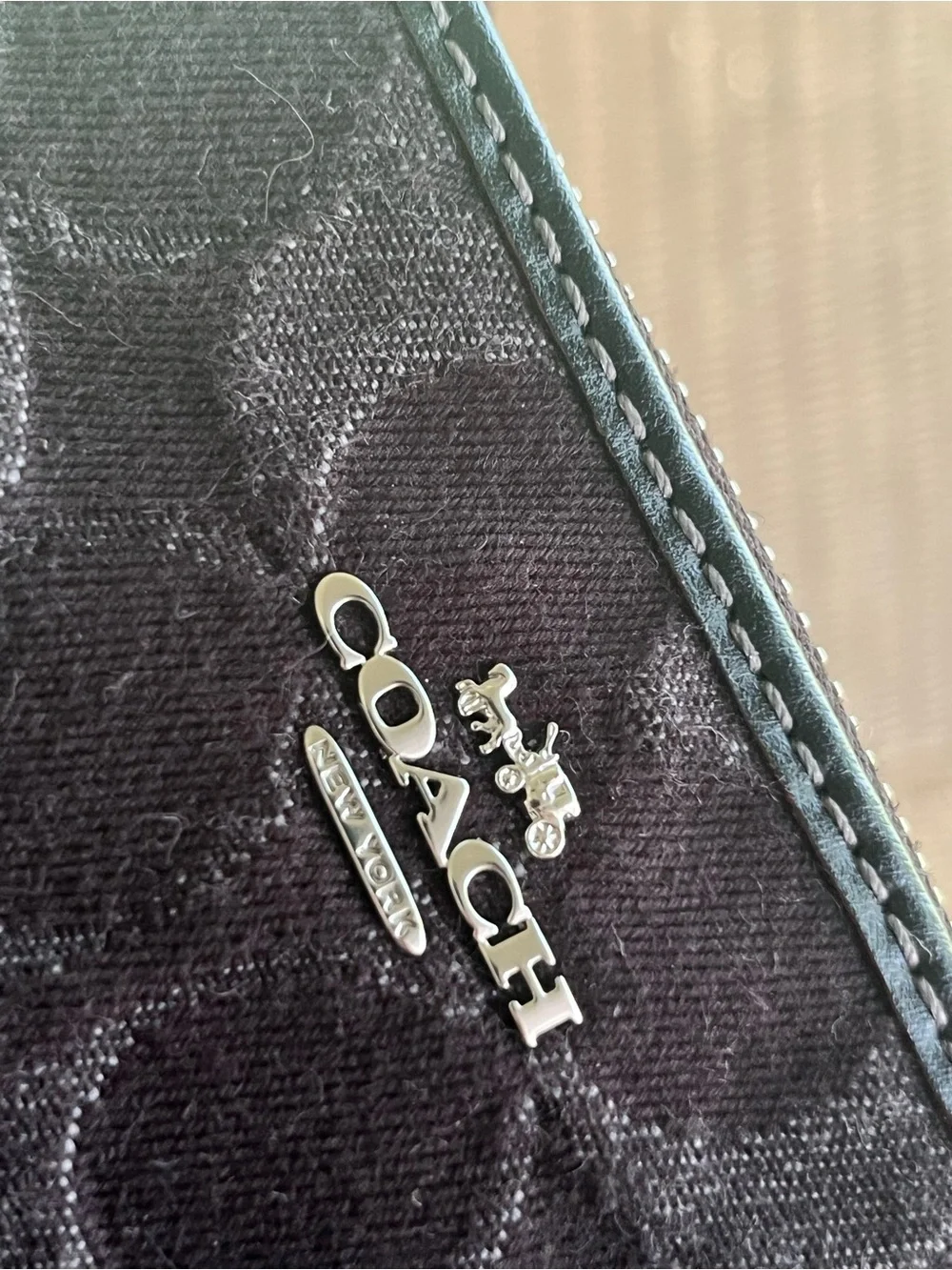 Coach Black Denim Wallet with a Deep Burgundy Lined Wristlet and Silver Hardware - Picture 4 of 4